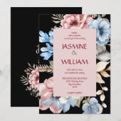 waterverf botanische blauwe & roze bloemen kaart (Voorkant / Achterkant)