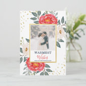 Waterverf Botanische Bloem / Rood, Wit & Goud Feestdagenkaart (Staand voorkant)