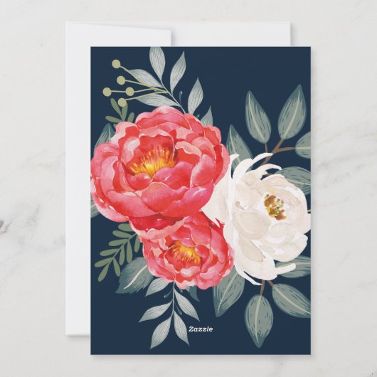 Waterverf Botanische Bloem / Rood, Wit & Goud Feestdagenkaart (Achterkant)