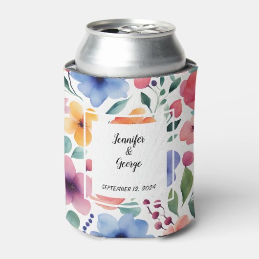 Waterverf botanische bloemen bruid bruidegom Bruil Blikjeskoeler (Blikje Voorkant)