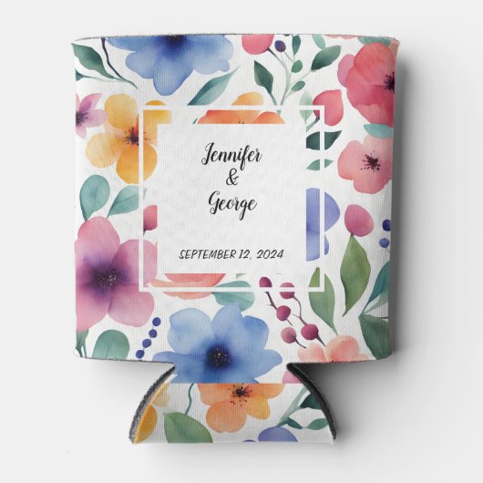 Waterverf botanische bloemen bruid bruidegom Bruil Blikjeskoeler (Voorkant)