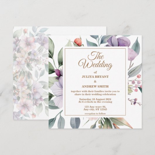 Waterverf botanische bloemen bruiloft uitnodiging (Voorkant / Achterkant)