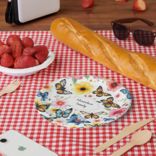 Waterverf botanische bloemen elegant monogram papieren bordje