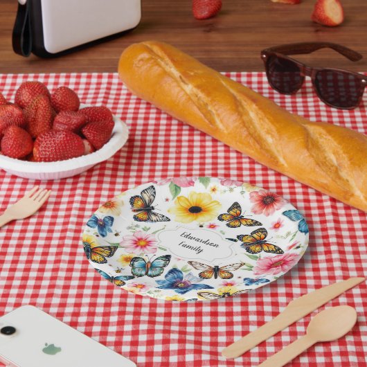 Waterverf botanische bloemen elegant monogram papieren bordje (Picknick)