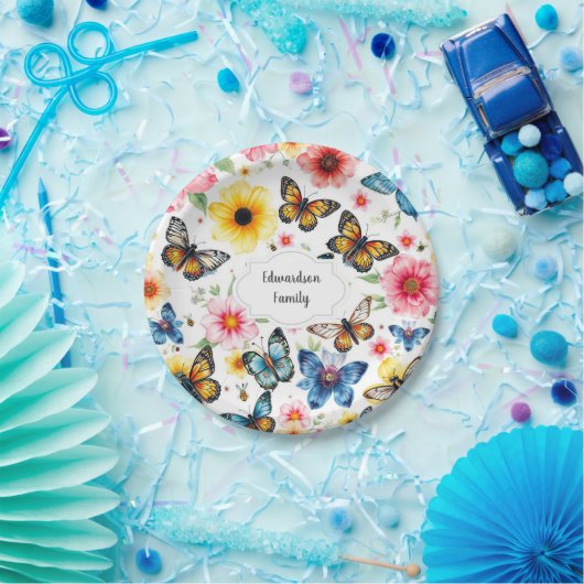 Waterverf botanische bloemen elegant monogram papieren bordje (Feest)