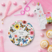 Waterverf botanische bloemen elegant monogram papieren bordje (Feest)