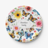 Waterverf botanische bloemen elegant monogram papieren bordje (Voorkant)