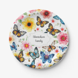 Waterverf botanische bloemen elegant monogram papieren bordje