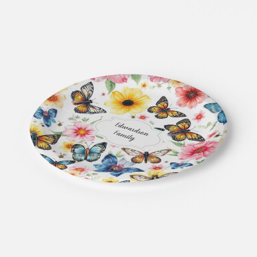 Waterverf botanische bloemen elegant monogram papieren bordje (Gekanteld)