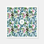 Waterverf botanische bloemen elegant monogram servet (Voorkant)