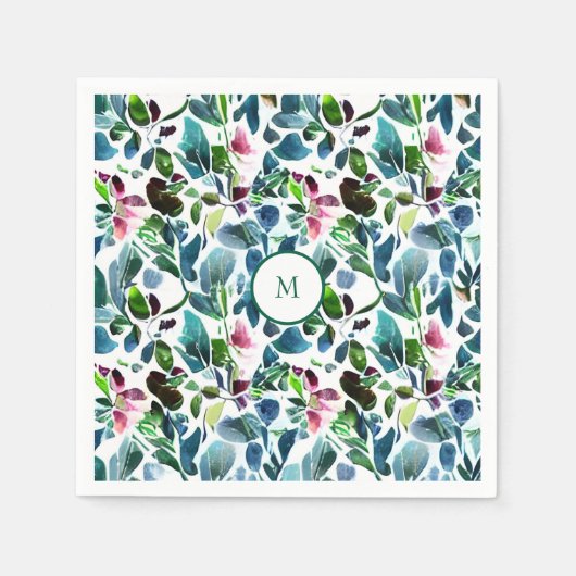 Waterverf botanische bloemen elegant monogram servet (Voorkant)