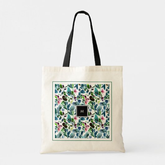 Waterverf botanische bloemen elegant monogram tote bag (Achterkant)