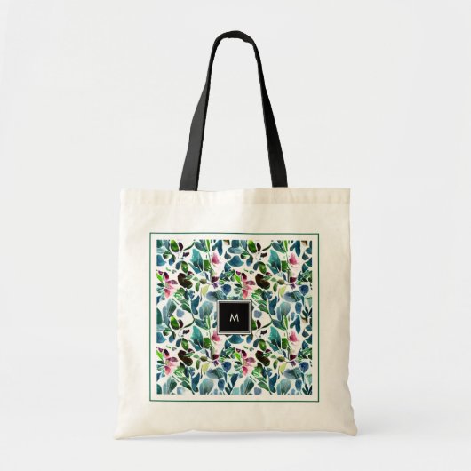 Waterverf botanische bloemen elegant monogram tote bag (Voorkant)