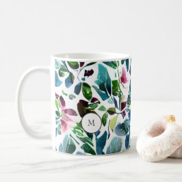Waterverf botanische bloemen elegante monogrammen koffiemok