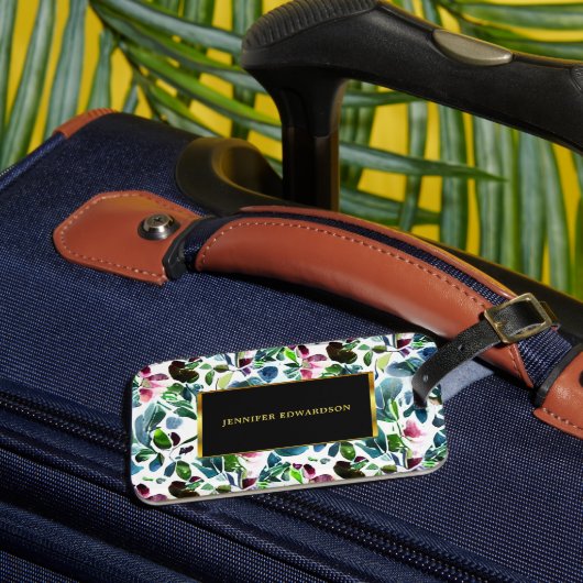 Waterverf botanische bloemen groen elegant bagagelabel (Voorkant Insitu 3)