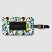 Waterverf botanische bloemen groen elegant bagagelabel (Voorkant (horizontaal))