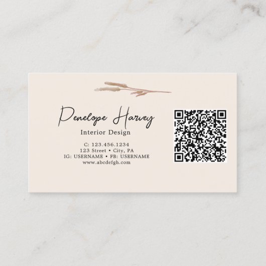 Waterverf Botanische Bloemen Groen QR Code Roze Visitekaartje (Achterkant)