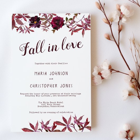 Waterverf Botanische Bloemen Herfst in Liefde Trou Kaart