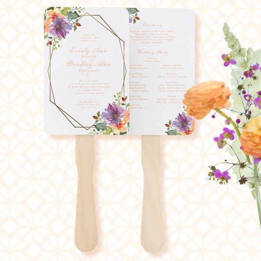 Waterverf Botanische Bloemen Perzik Octagon Progra Handwaaier