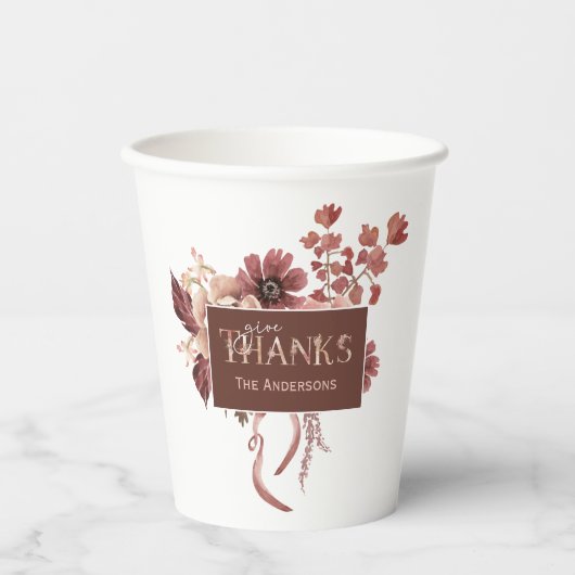 Waterverf Botanische Bloemen Thanksgiving Papieren Bekers (Voorkant)