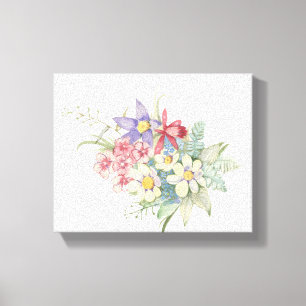 Waterverf botanische bloemen, vintage canvas afdruk