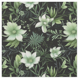 Waterverf botanische bloemen zwart en groen stof