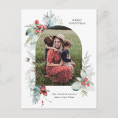 Waterverf Botanische Bloemenboog Foto Kerstmis Feestdagenkaart (Voorkant)