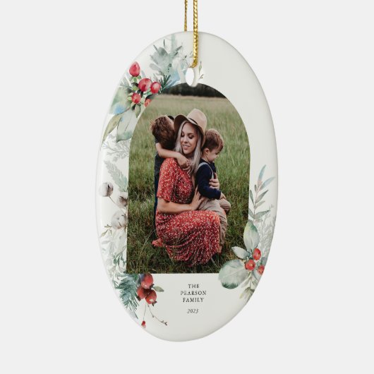 Waterverf Botanische Bloemenboog Foto Kerstmis Keramisch Ornament (Rechts)