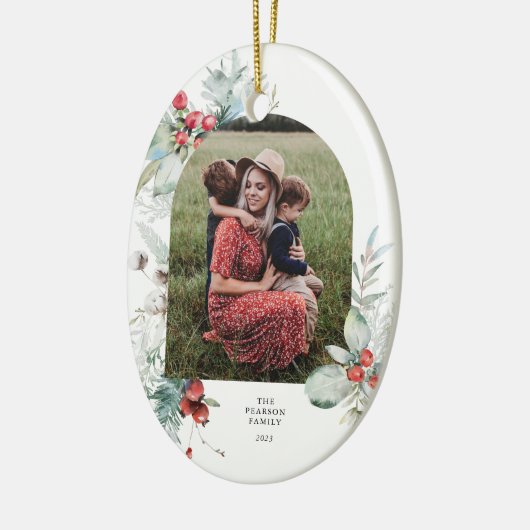 Waterverf Botanische Bloemenboog Foto Kerstmis Keramisch Ornament (Links)