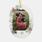 Waterverf Botanische Bloemenboog Foto Kerstmis Keramisch Ornament (Achterkant)