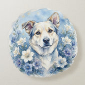 Waterverf Botanische Bloemige Hond Portret Rond Kussen (Achterkant)