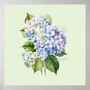 Waterverf Botanische Bloemige Hortensia Poster