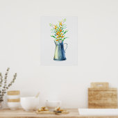 Waterverf Botanische Blue Gellow Jug Poster (Keuken)