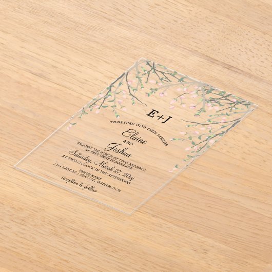 Waterverf Botanische Blush Pink Floral Weddenschap Acryl Uitnodigingen (Laagn)