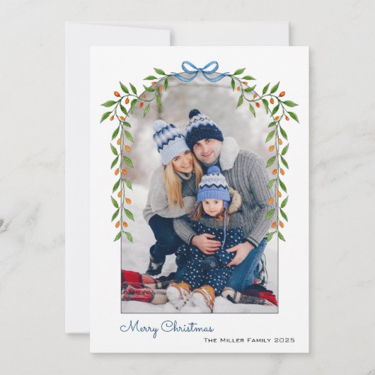 Waterverf Botanische boog Lijst Foto Kerstmis Feestdagenkaart (Voorkant)