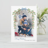 Waterverf Botanische boog Lijst Foto Kerstmis Feestdagenkaart (Staand voorkant)