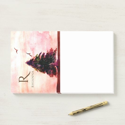 Waterverf Botanische Boom Roos Goud Abstract Post-it® Notes (Op bureau)