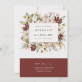 Waterverf Botanische Bordeaux bruiloft Kaart (Voorkant)