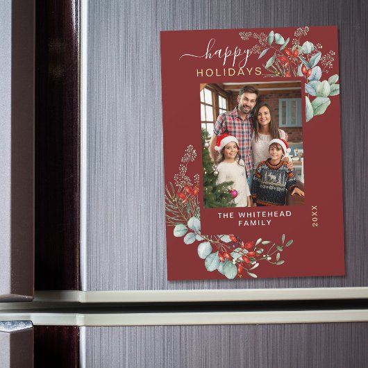 Waterverf Botanische Bourgogne Holiday Magnet Kaar