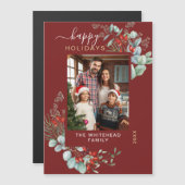 Waterverf Botanische Bourgogne Holiday Magnet Kaar (Voorkant / Achterkant)