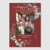 Waterverf Botanische Bourgogne Holiday Magnet Kaar (Voorkant)