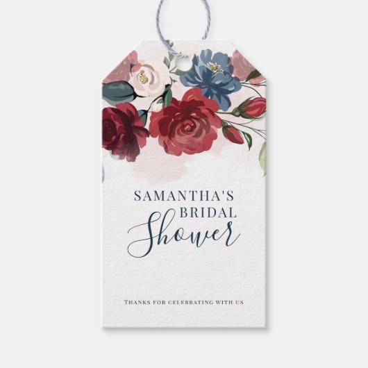Waterverf Botanische Bruiloftsdouche met Bloemen Cadeaulabel (Voorkant)