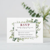 Waterverf Botanische bruine bruiloft Bourgogne RSVP Kaartje (Staand voorkant)