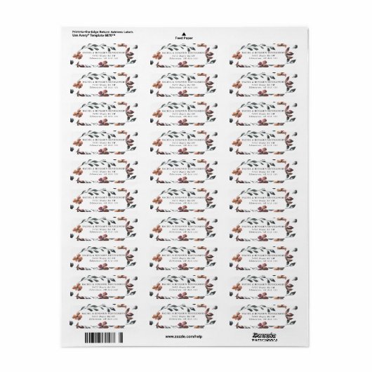 Waterverf botanische chique bruiloft bloemen etiket (Full Sheet)