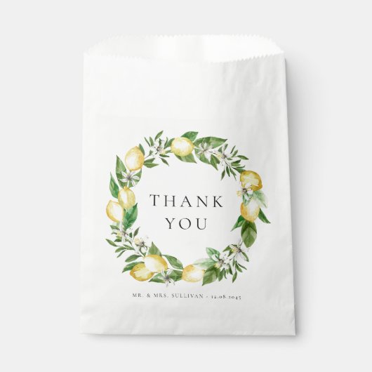 Waterverf Botanische Citroen krans bruiloft Bedankzakje (Voorkant)