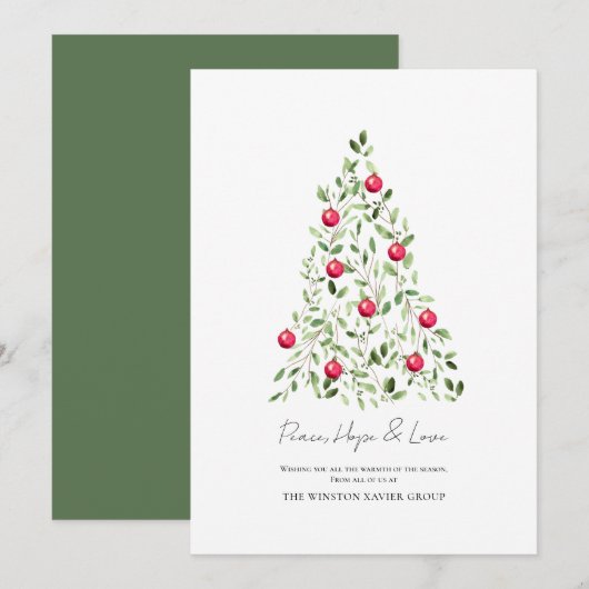 Waterverf Botanische Corporate Modern Tree Feestdagenkaart (Voorkant / Achterkant)