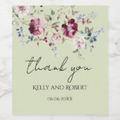 Waterverf Botanische dank u Wijn Etiket (Enkel label)