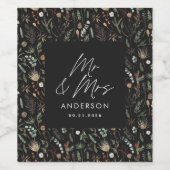 Waterverf botanische dhr. & mrs. wijn etiket (Enkel label)