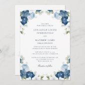 Waterverf Botanische Dusty Blue Floral Wedding Kaart (Voorkant / Achterkant)