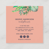 Waterverf Botanische Elegant Blauw Roze Evenemente Vierkante Visitekaartje (Achterkant)